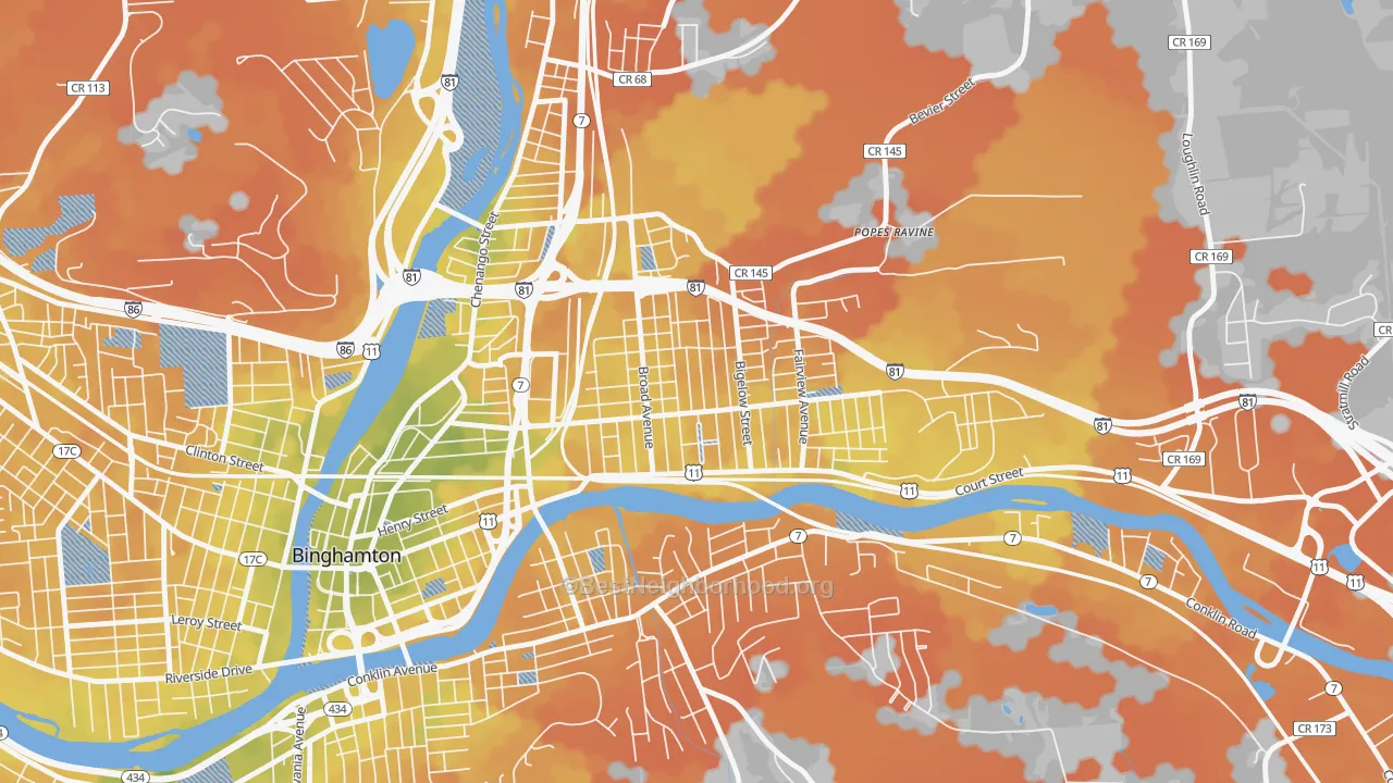 Bike Grade map of Eastside, Binghamton, NY