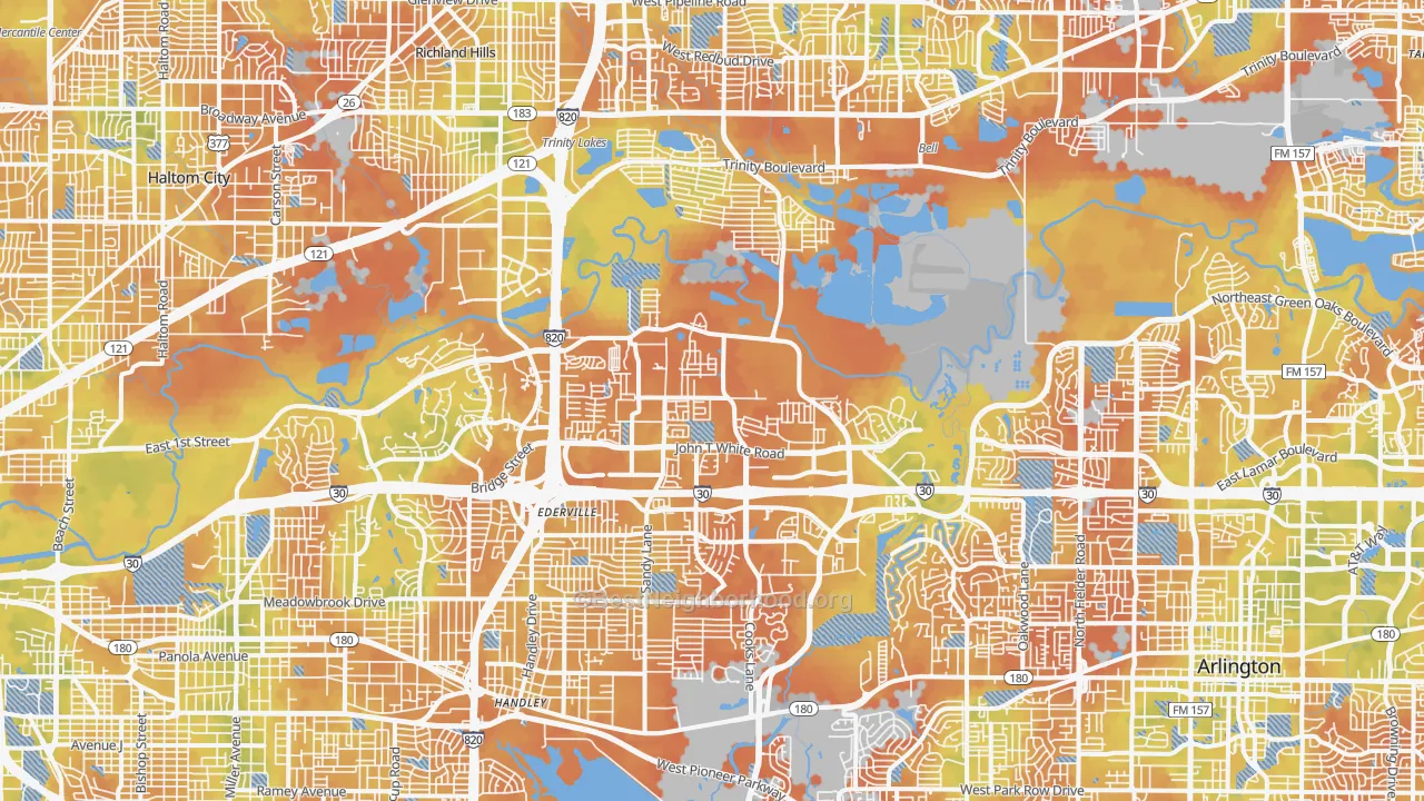 Bike Grade map of Eastside, Fort Worth, TX