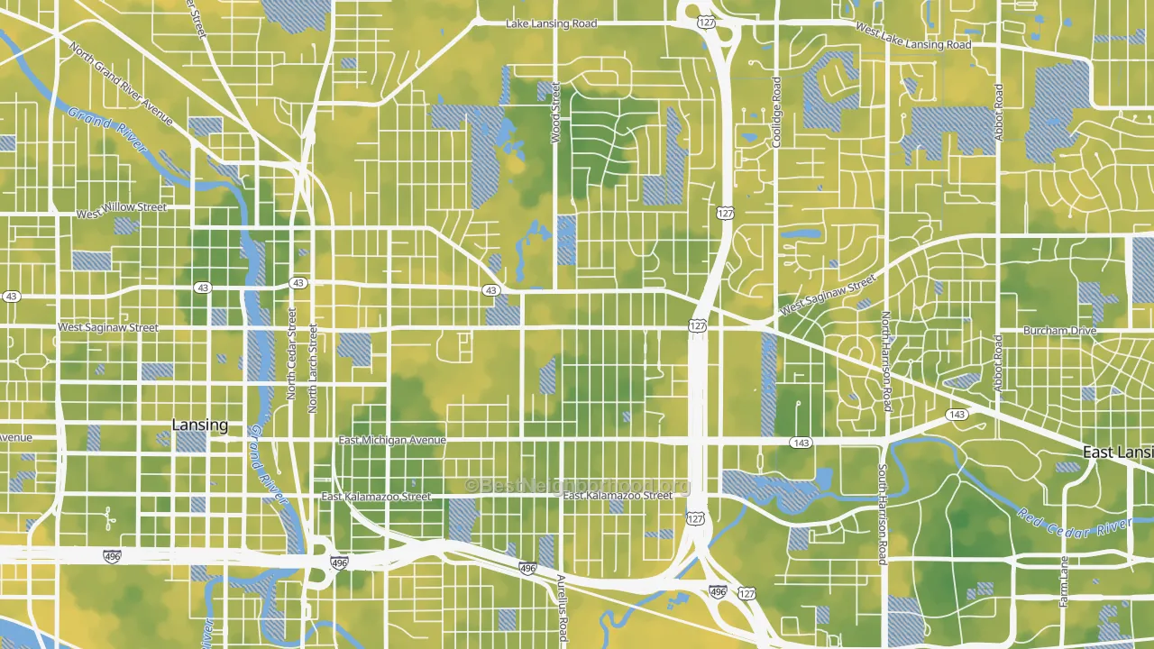 Bike Grade map of Eastside Lansing, Lansing, MI