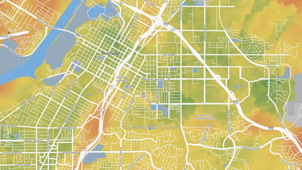 Bike Grade map of Eastside, Riverside, CA