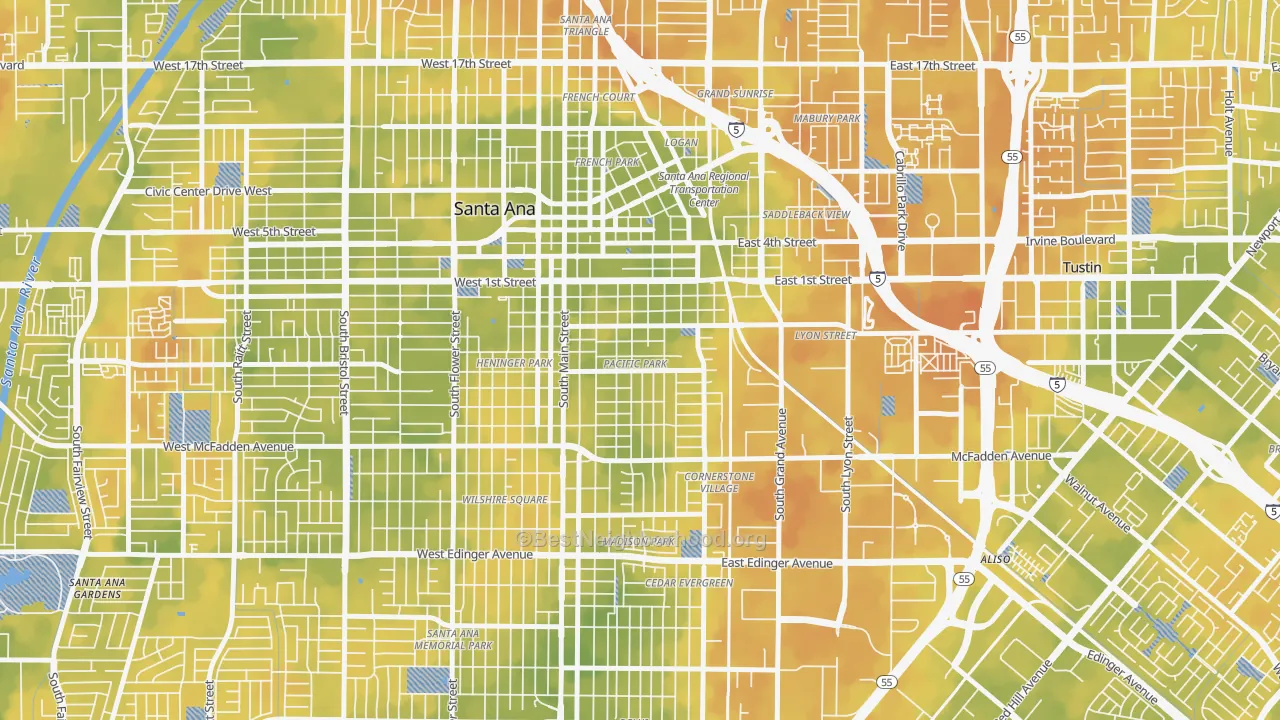 Bike Grade map of Eastside Santa Ana, Santa Ana, CA