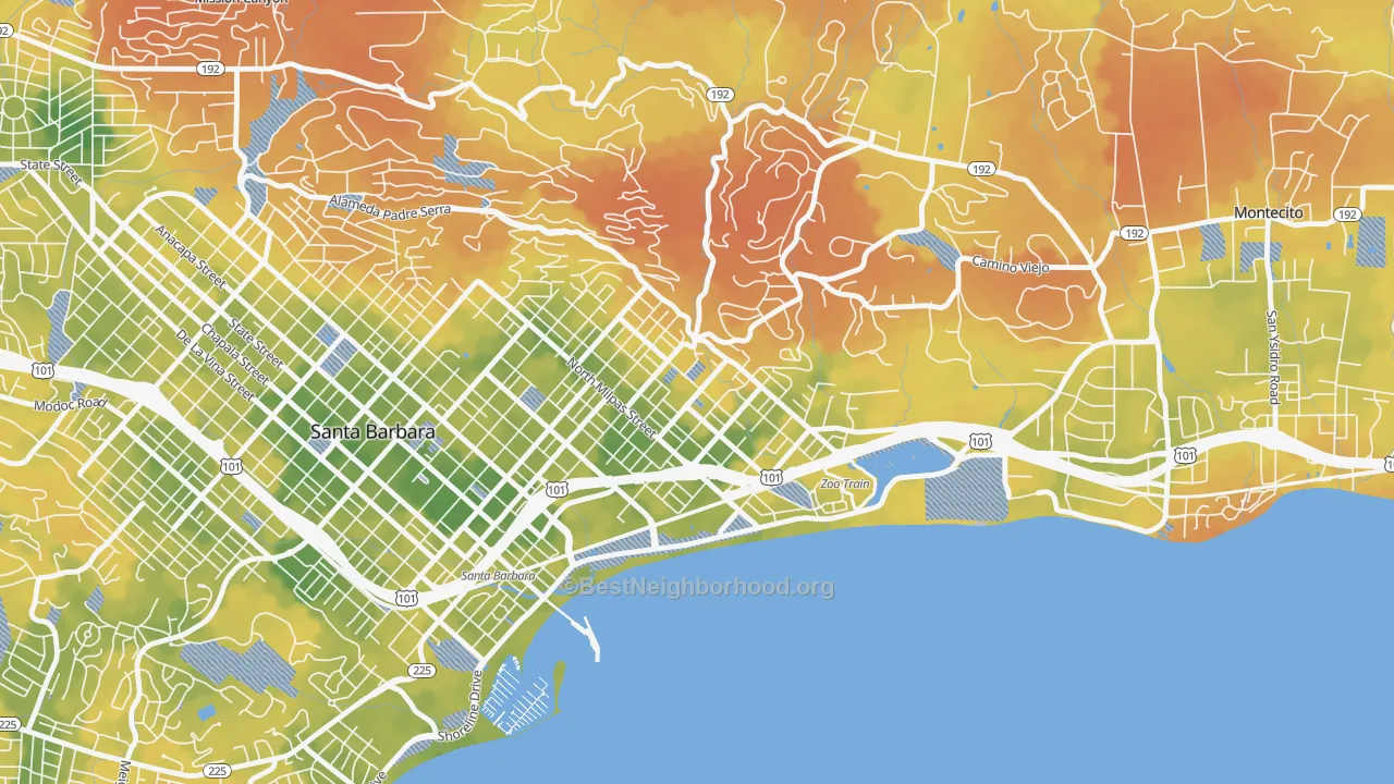 Bike Grade map of Eastside Santa Barbara, Santa Barbara, CA