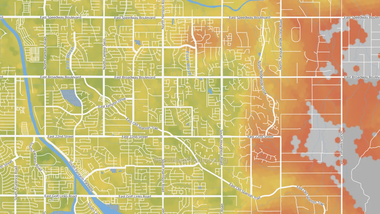 Bike Grade map of Eastside, Tucson, AZ