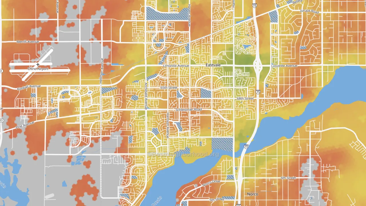Bike Grade map of Eastvale, CA