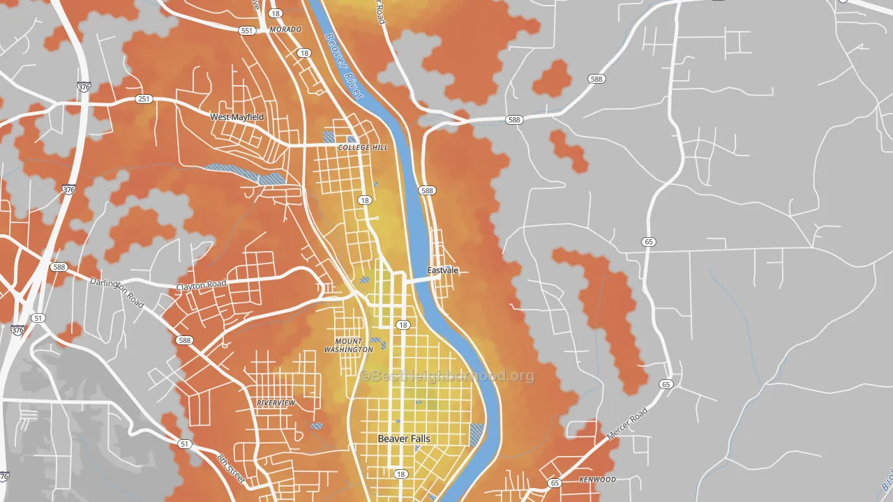 Bike Grade map of Eastvale, PA