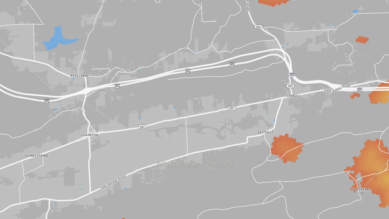 Bike Grade map of Eastville, PA