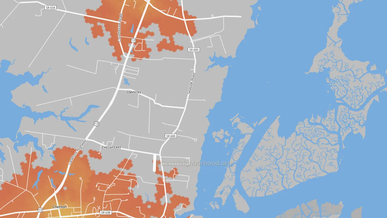 Bike Grade map of Eastville Station, VA