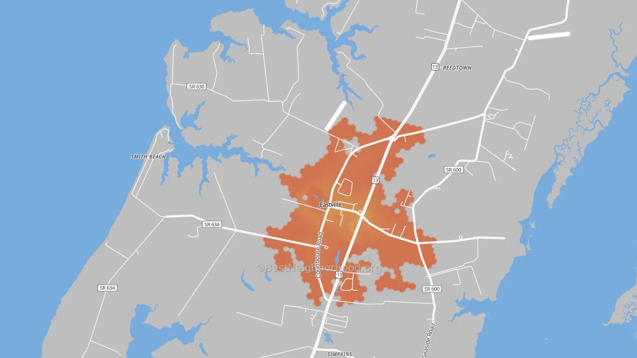 Bike Grade map of Eastville, VA