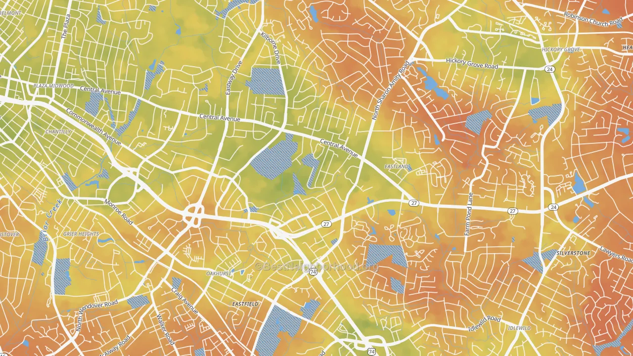 Bike Grade map of Eastway-Sheffield Park, Charlotte, NC