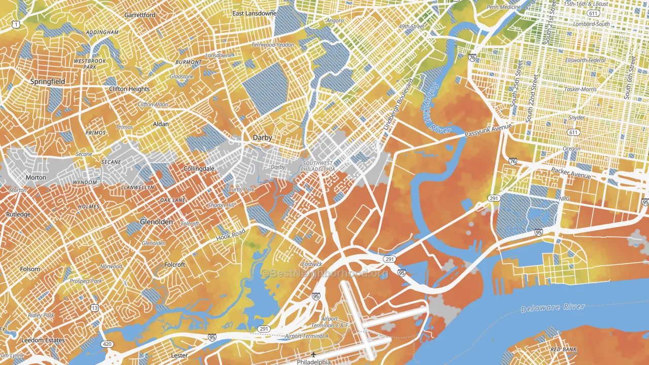 Bike Grade map of Eastwick, Philadelphia, PA