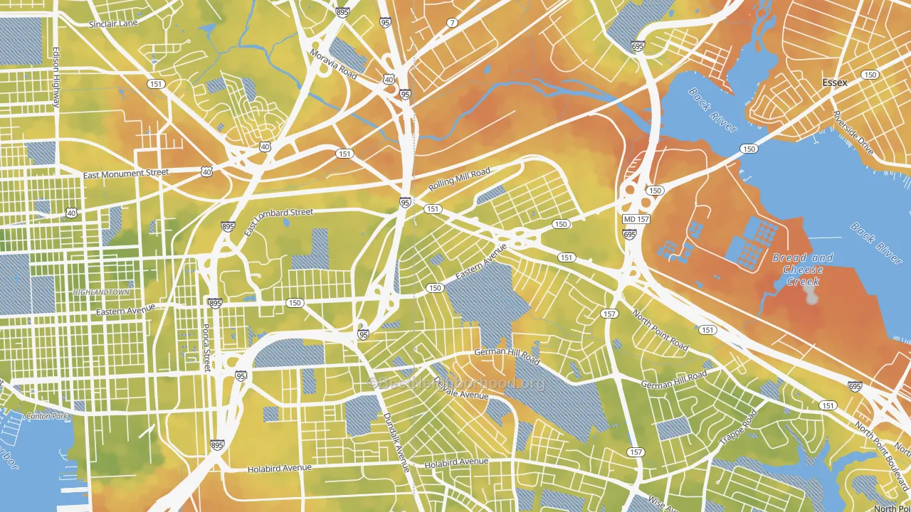Bike Grade map of Eastwood, Dundalk, MD
