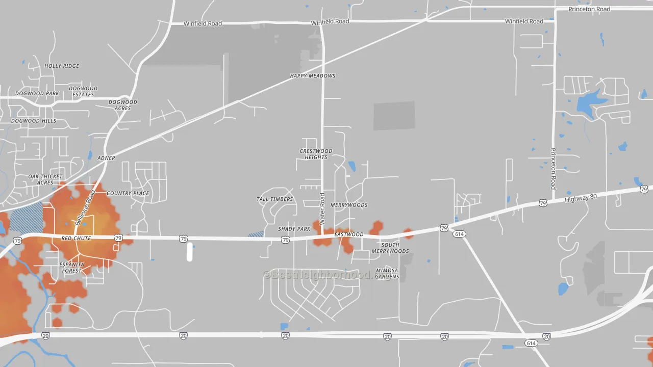 Bike Grade map of Eastwood, LA