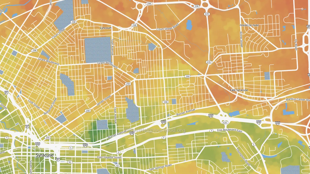 Bike Grade map of Eastwood, Syracuse, NY