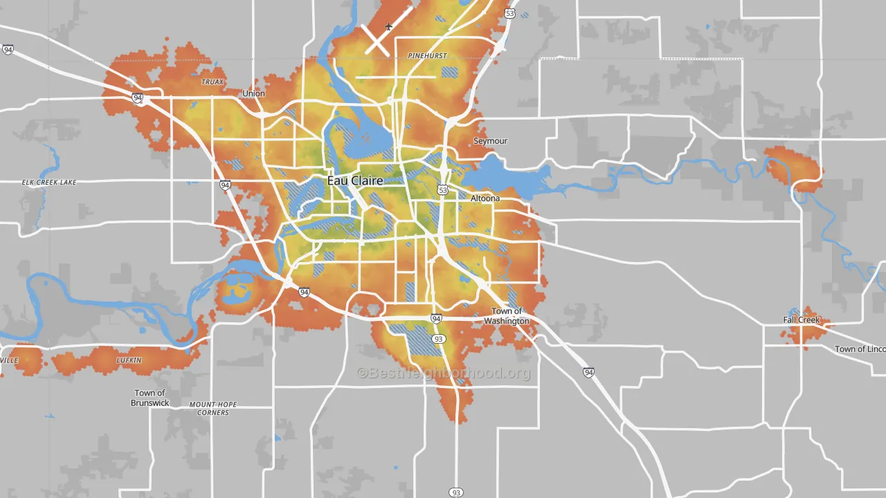 Bike Grade map of Eau Claire County, WI