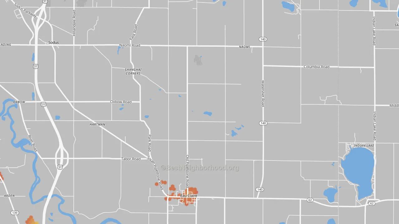 Bike Grade map of Eau Claire, MI