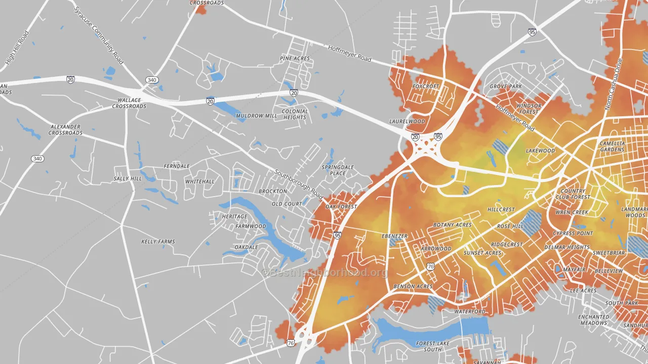 Bike Grade map of Ebenezer, SC