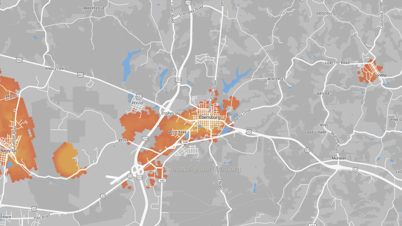 Bike Grade map of Ebensburg, PA