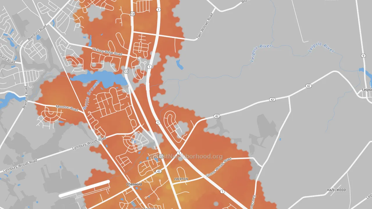 Bike Grade map of Eberton, DE
