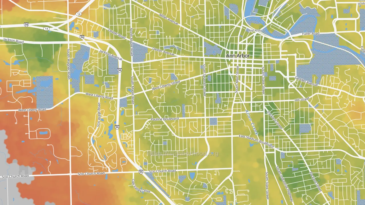 Bike Grade map of Eberwhite, Ann Arbor, MI