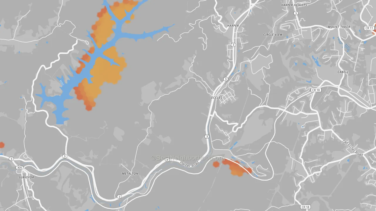 Bike Grade map of Eccles, WV