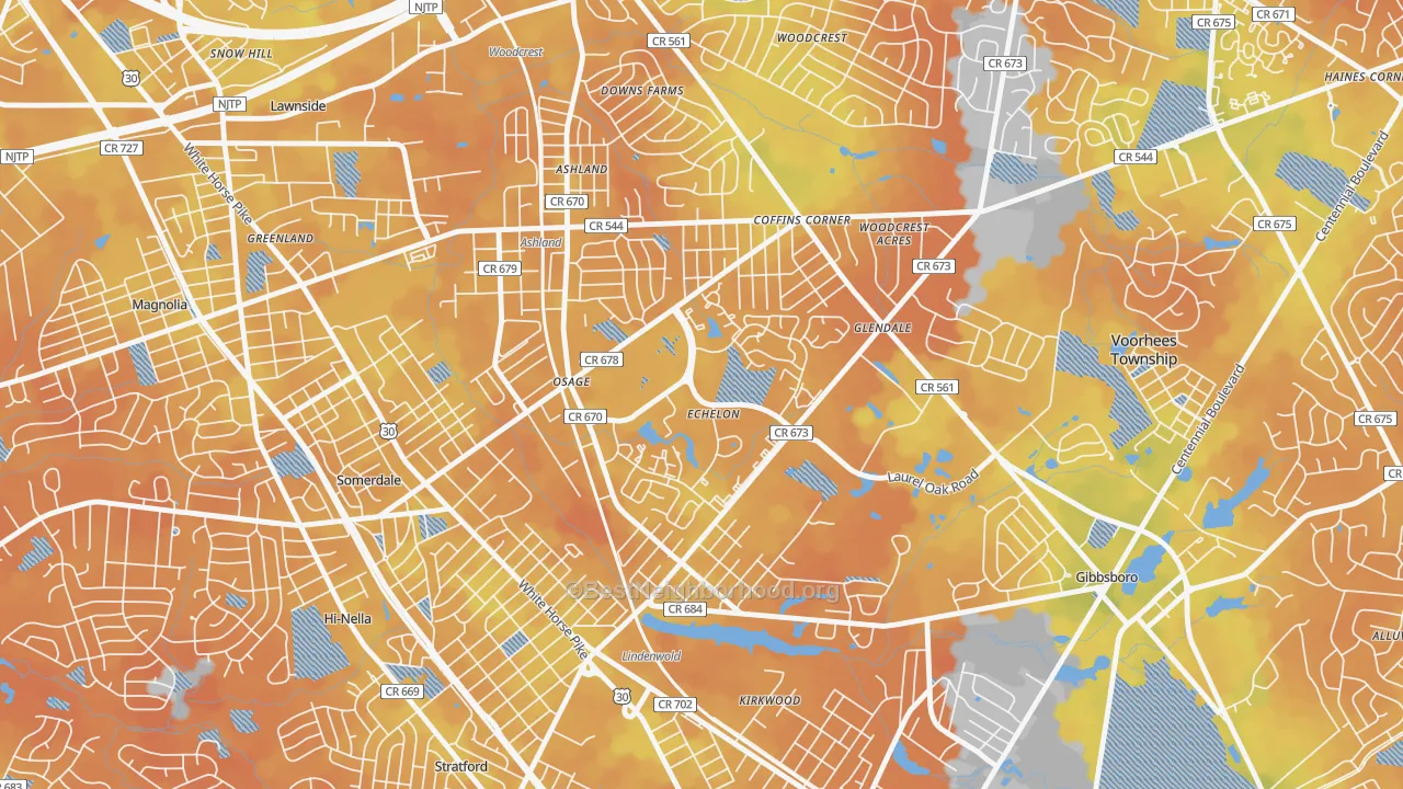 Bike Grade map of Echelon, NJ