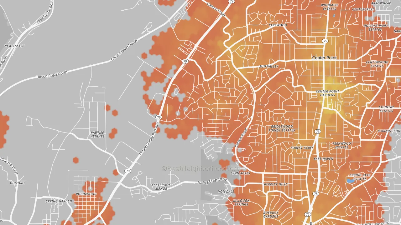 Bike Grade map of Echo Highlands, Birmingham, AL