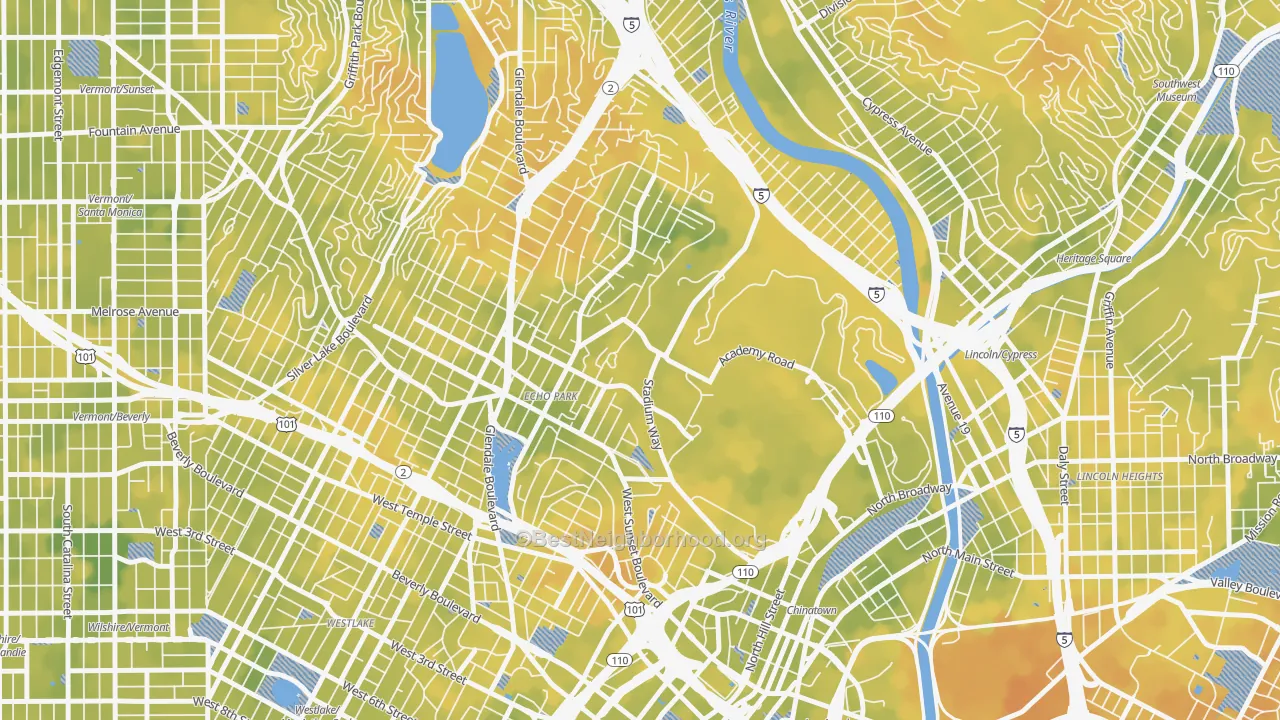Bike Grade map of Echo Park, Los Angeles, CA
