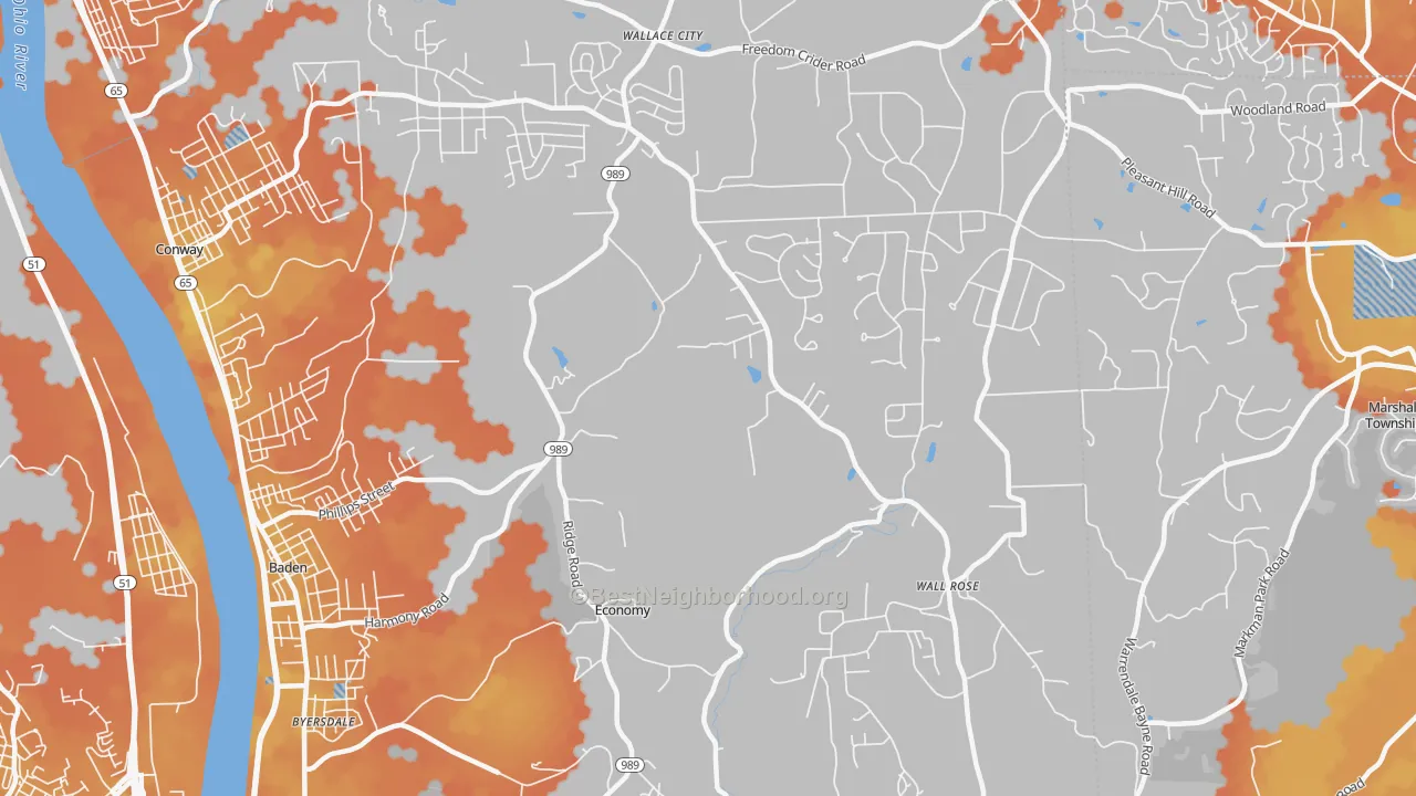 Bike Grade map of Economy, PA