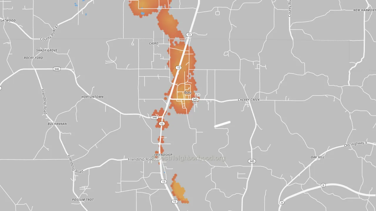 Bike Grade map of Ecru, MS