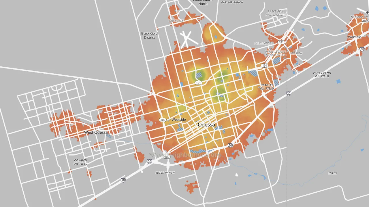 Bike Grade map of Ector County, TX