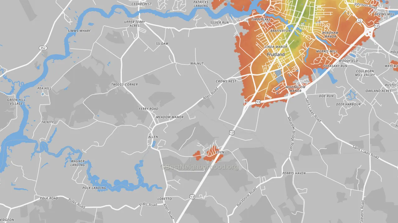 Bike Grade map of Eden, MD