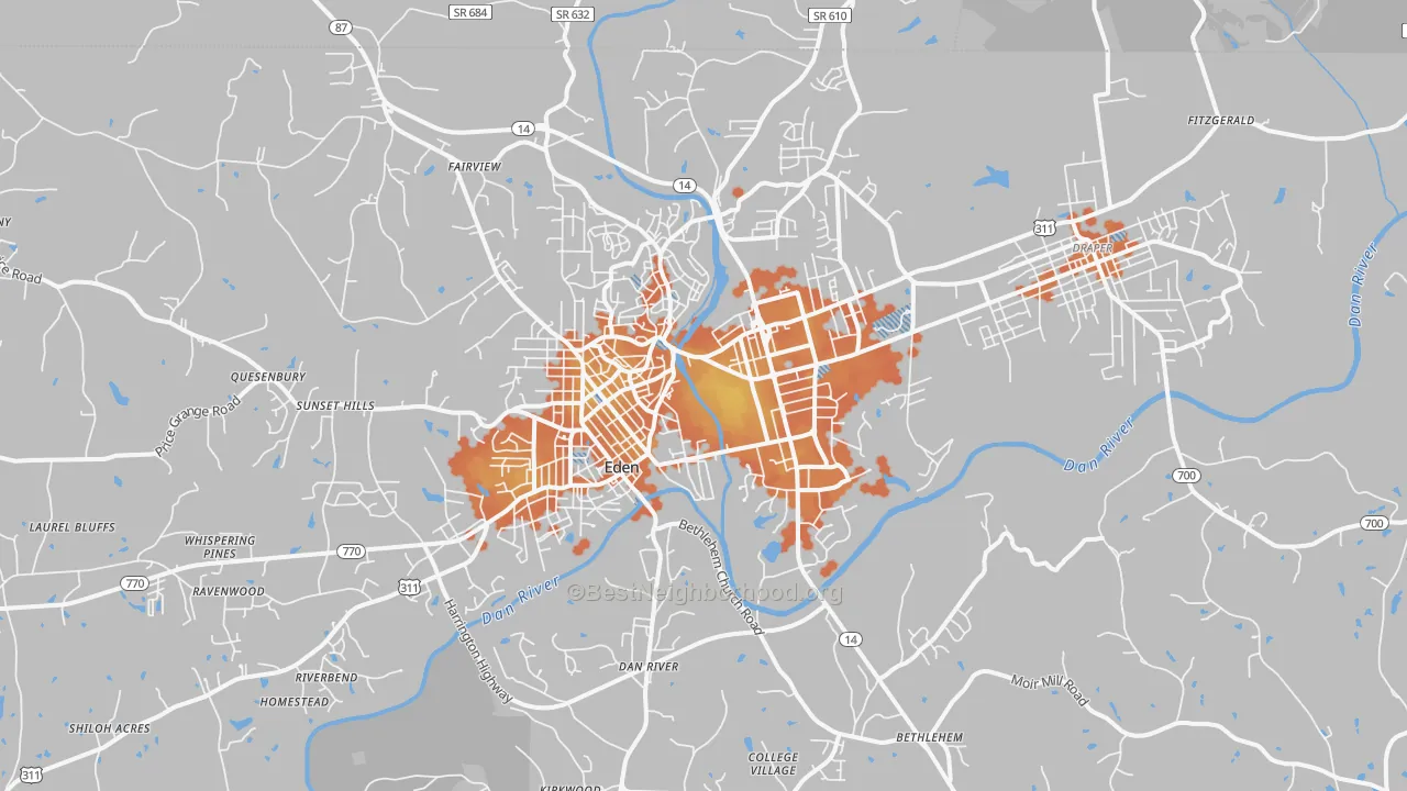 Bike Grade map of Eden, NC