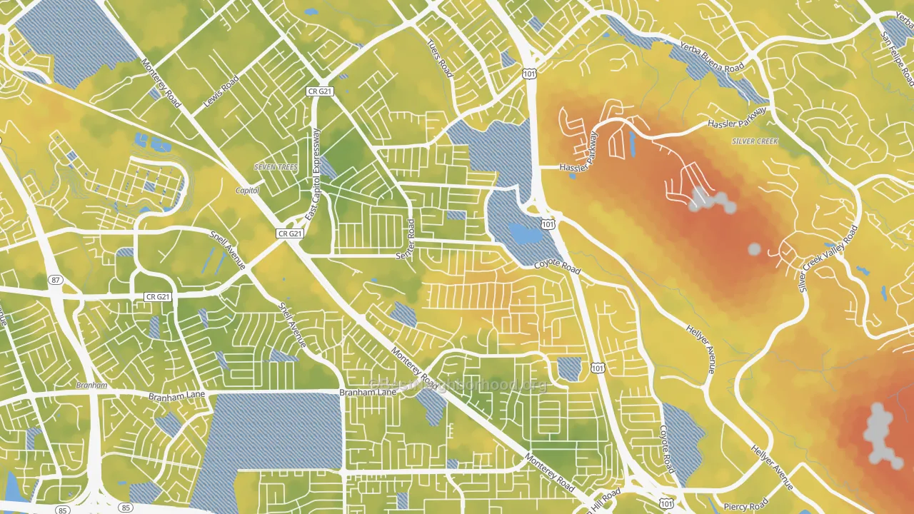 Bike Grade map of Edenvale-Seven Trees, San Jose, CA