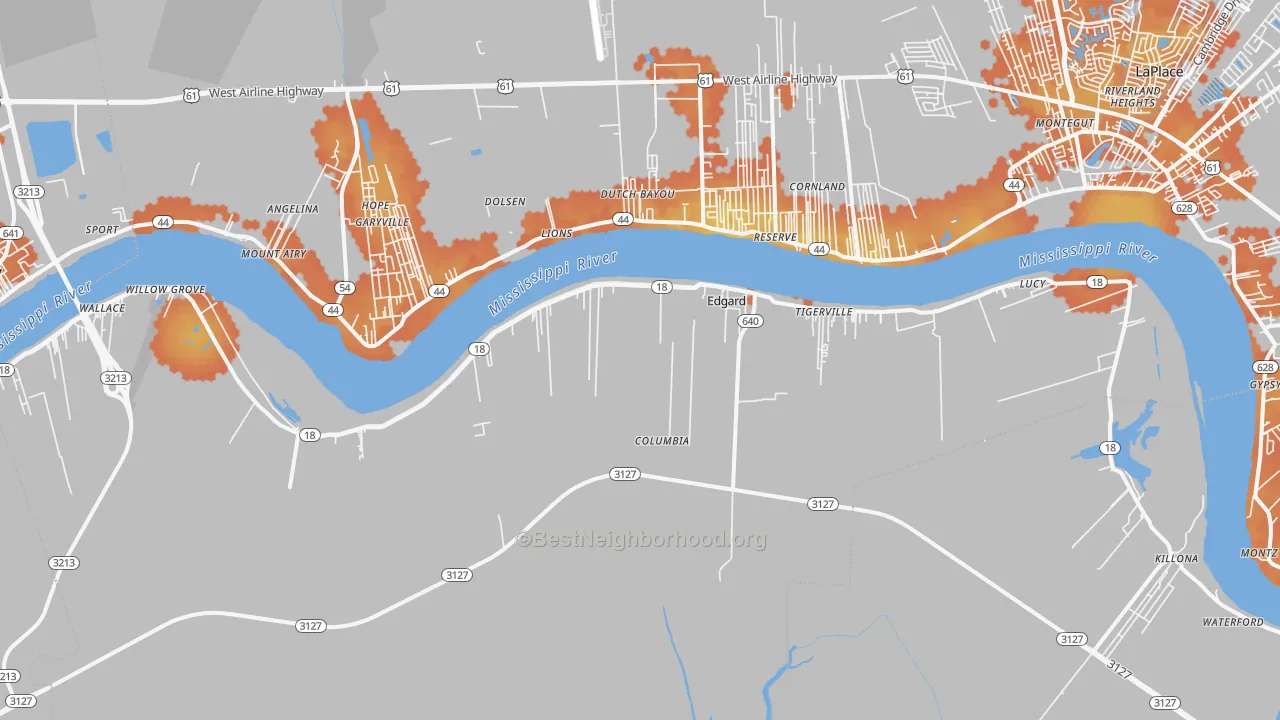 Bike Grade map of Edgard, LA