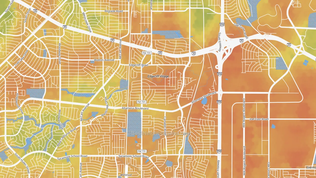 Bike Grade map of Edgecliff Village, TX