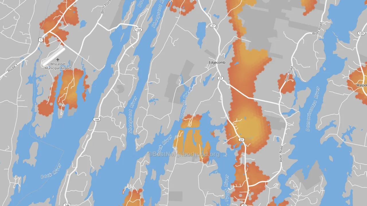 Bike Grade map of Edgecomb, ME