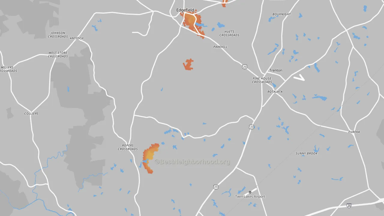 Bike Grade map of Edgefield County, SC