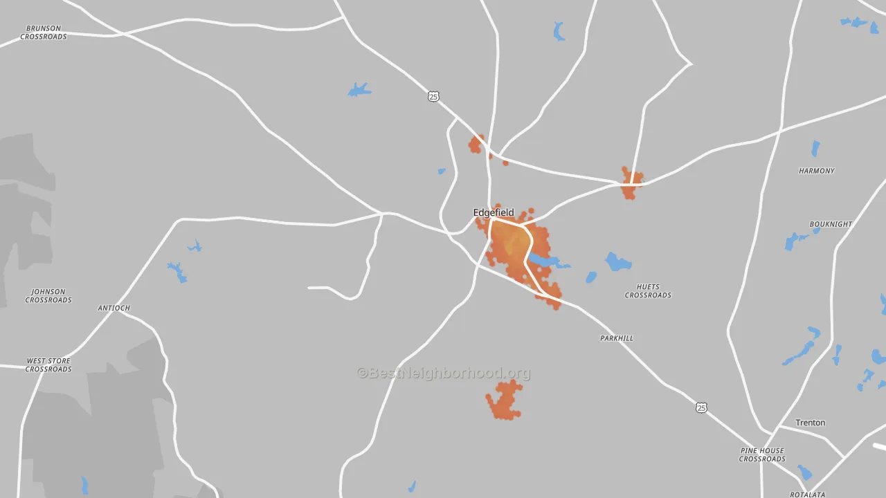 Bike Grade map of Edgefield, SC