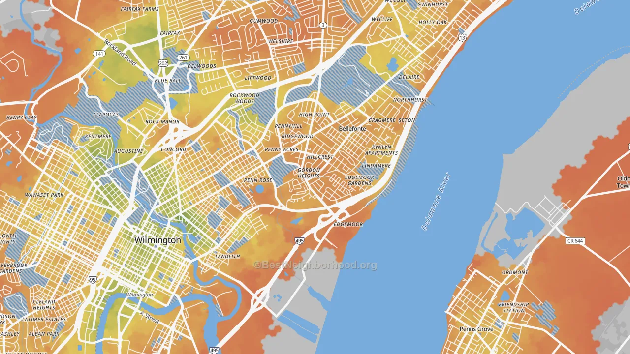 Bike Grade map of Edgemoor, DE