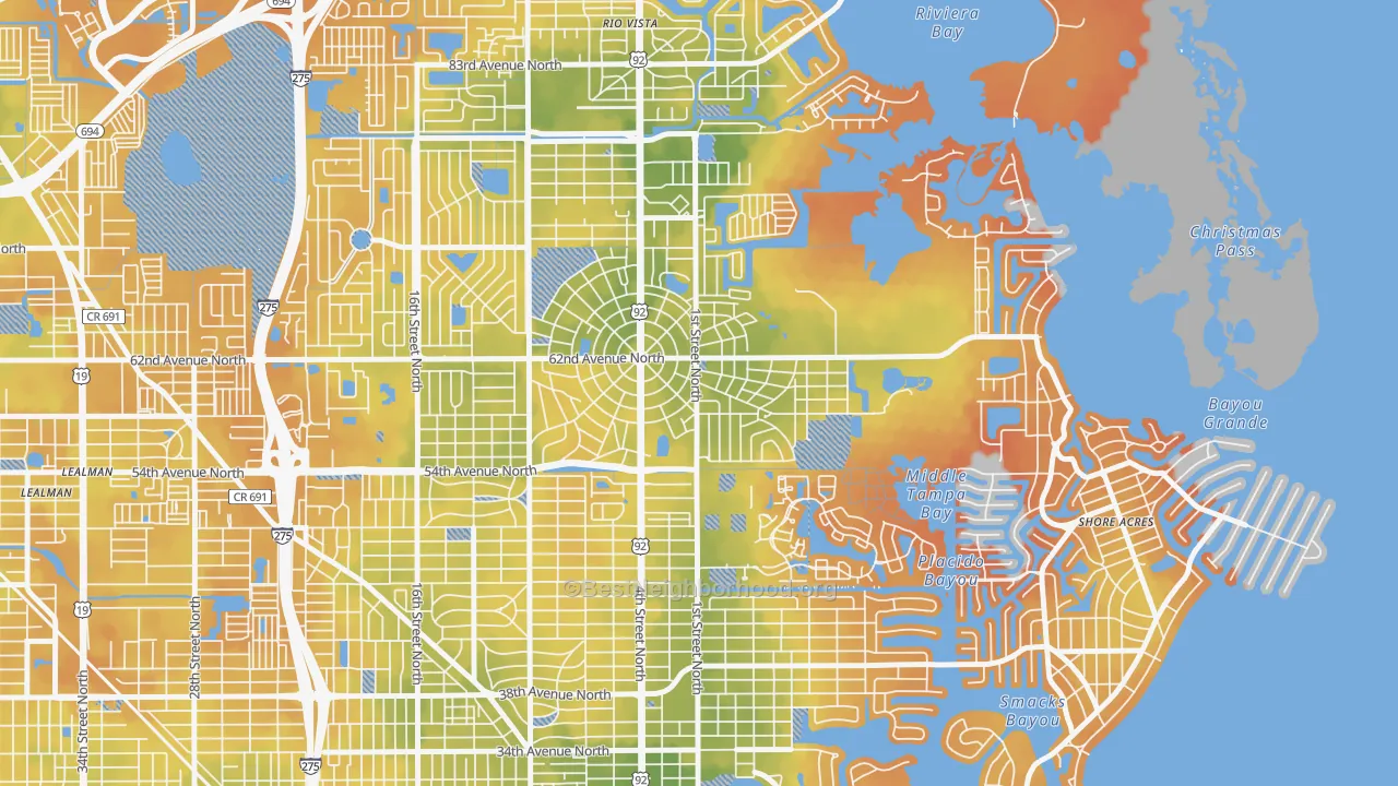 Bike Grade map of Edgemoor, St. Petersburg, FL