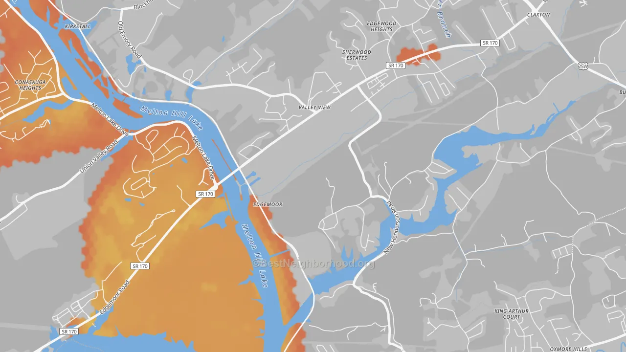 Bike Grade map of Edgemoor, TN