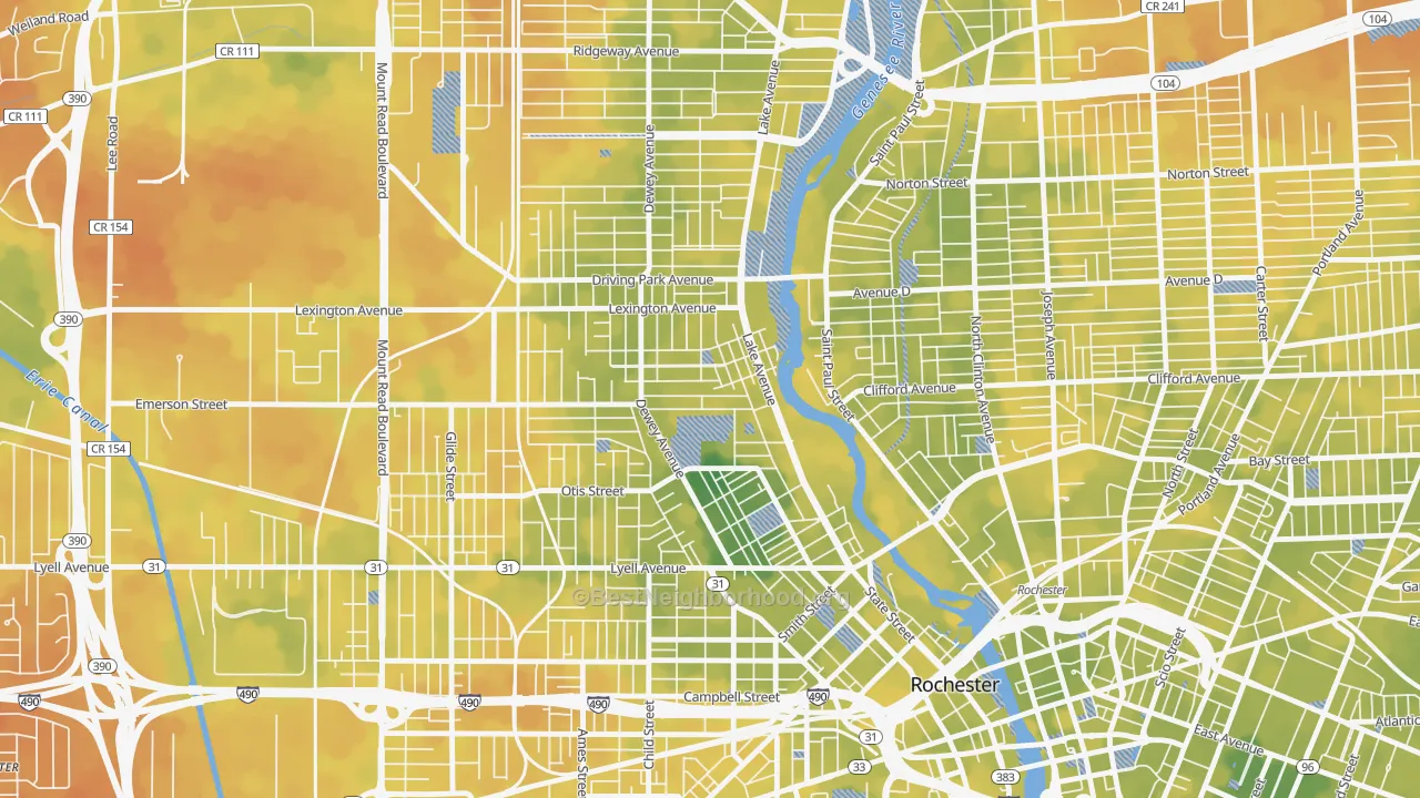 Bike Grade map of Edgerton, Rochester, NY