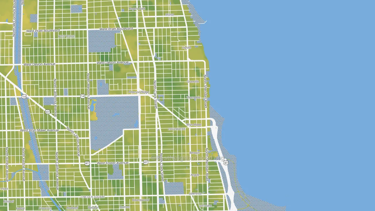 Bike Grade map of Edgewater, Chicago, IL