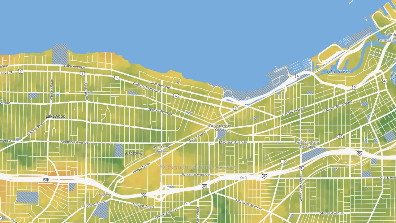 Bike Grade map of Edgewater, Cleveland, OH