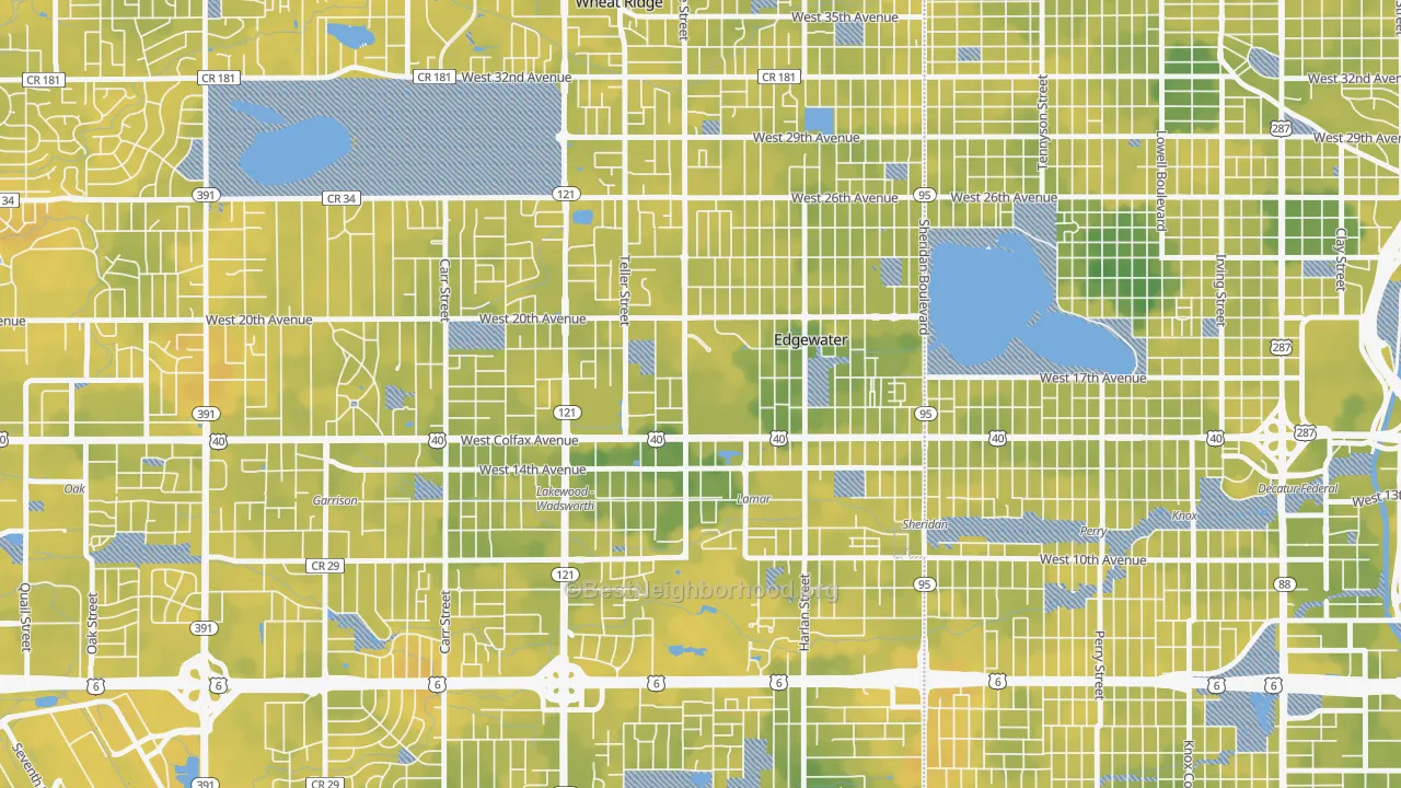 Bike Grade map of Edgewater, CO
