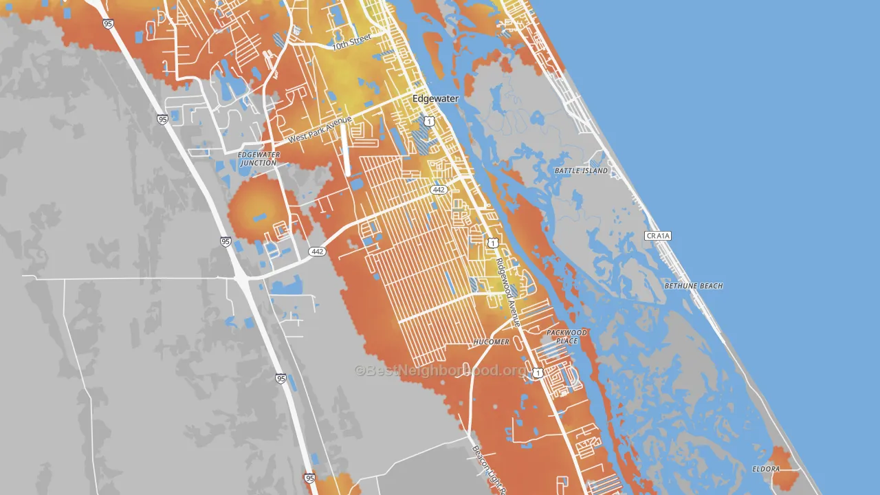 Bike Grade map of Edgewater, FL