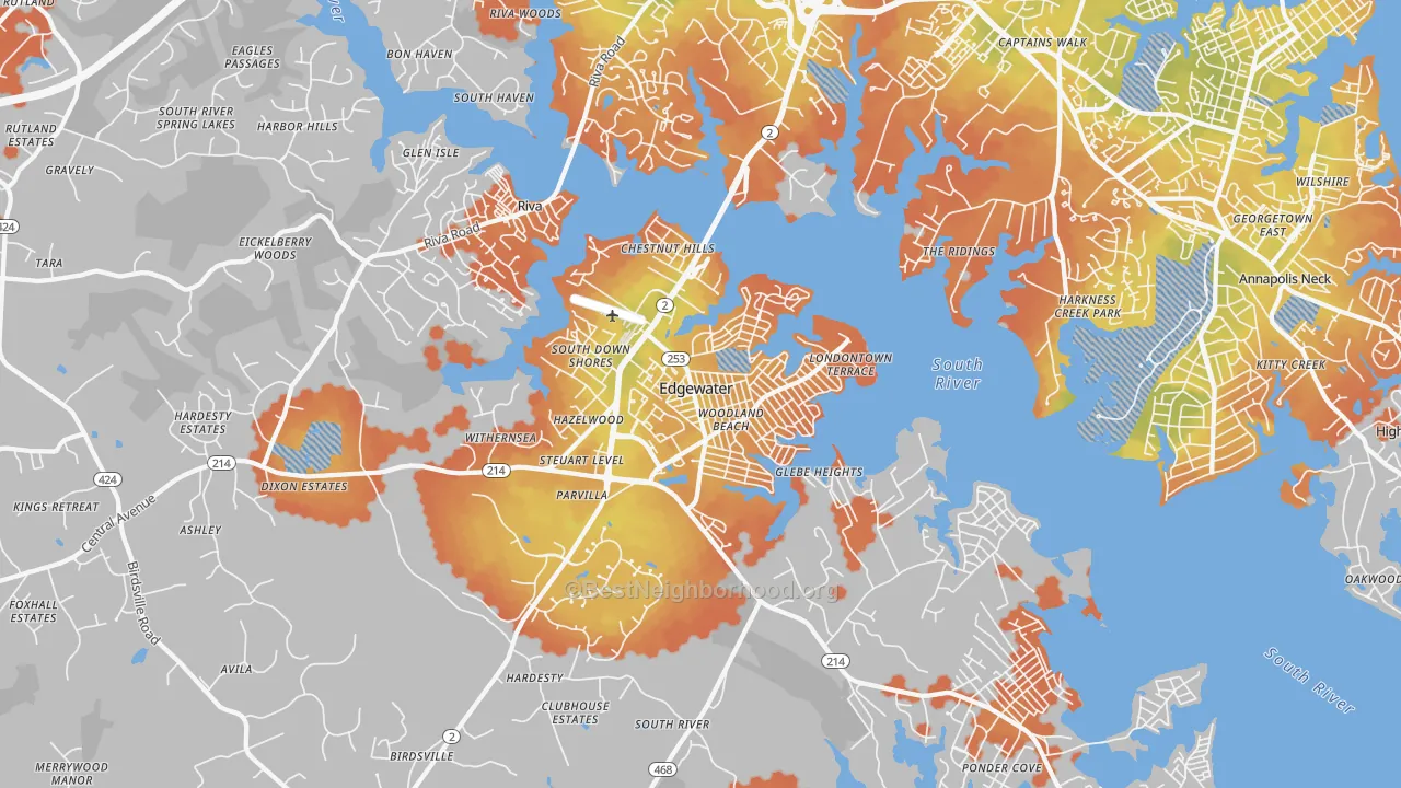 Bike Grade map of Edgewater, MD