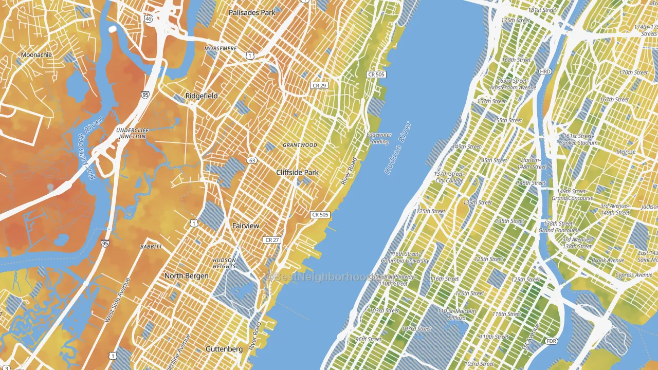 Bike Grade map of Edgewater, NJ