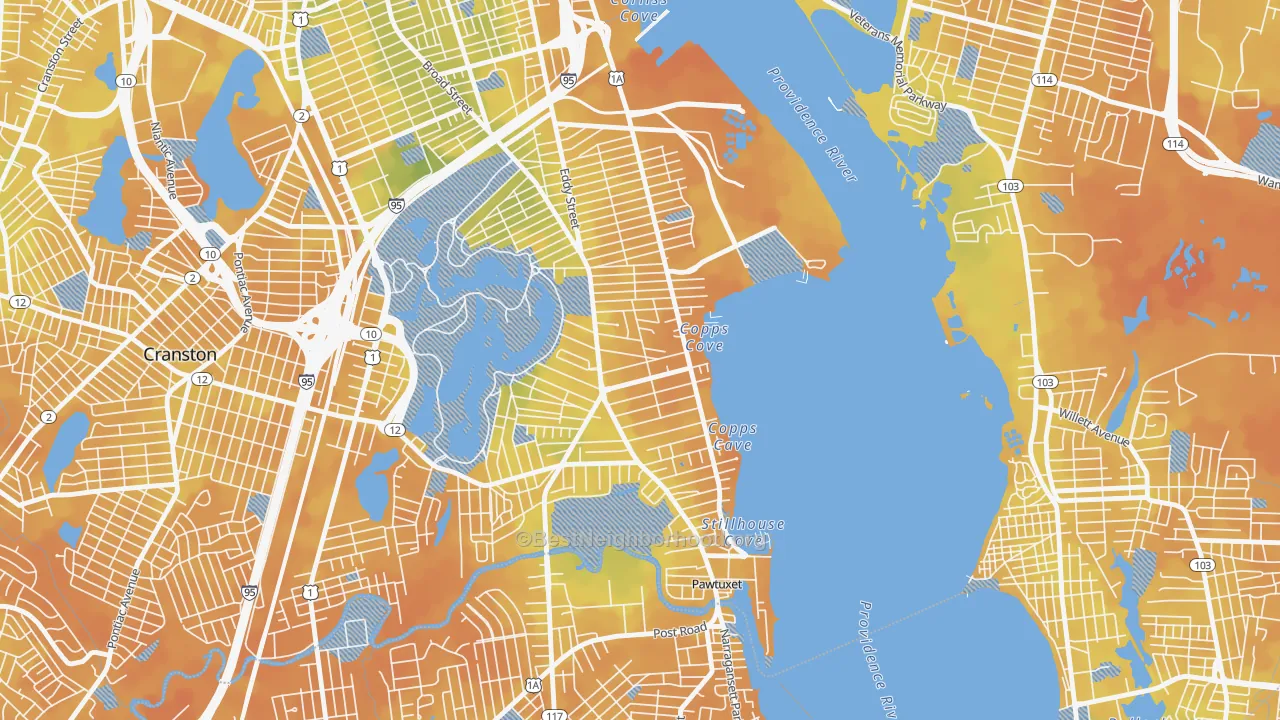 Bike Grade map of Edgewood, Cranston, RI