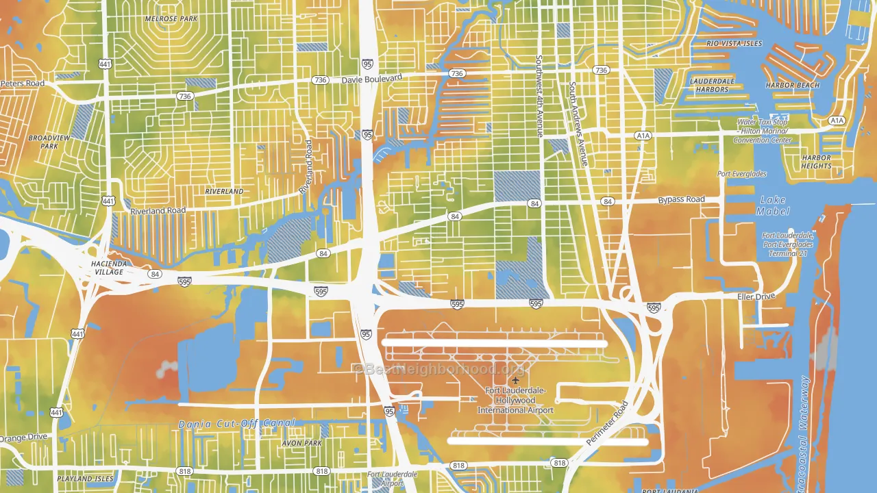 Bike Grade map of Edgewood, Fort Lauderdale, FL